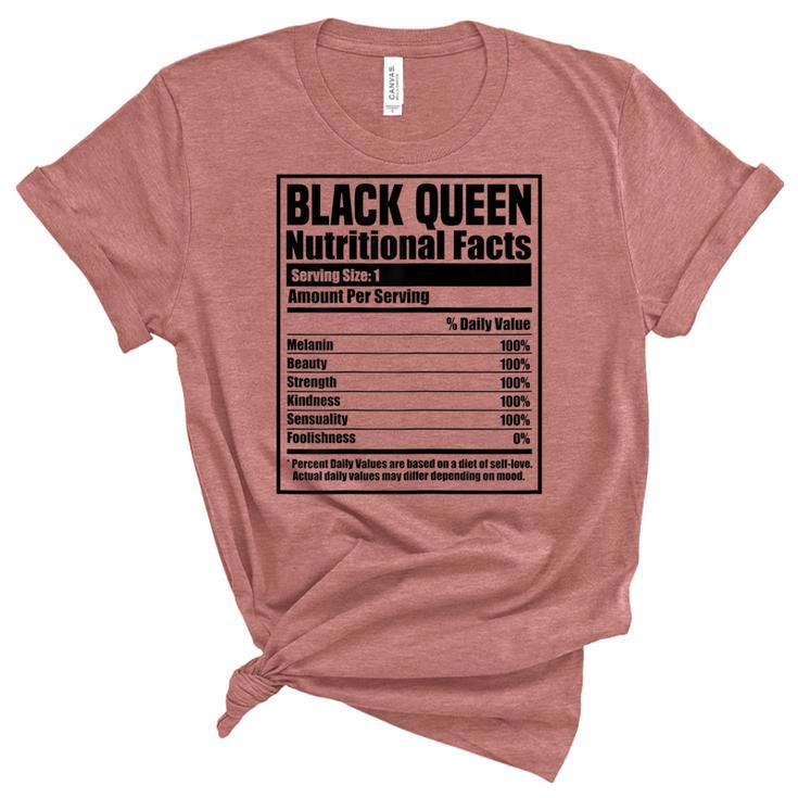 Womens Black History Month Nutrition Facts Black Queen  Women's Short Sleeve T-shirt Unisex Crewneck Soft Tee