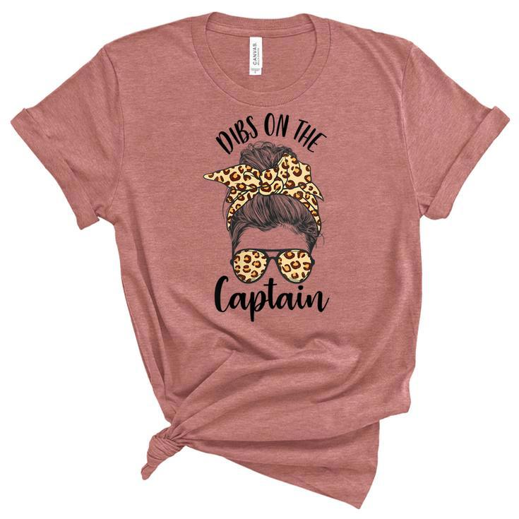 Womens Funny Captain Wife Dibs On The Captain Saying Cute Messy Bun  Women's Short Sleeve T-shirt Unisex Crewneck Soft Tee
