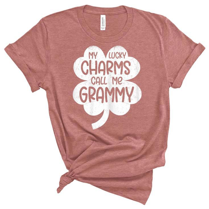 Womens My Lucky Charms Call Me Grammy St Patricks Day Lucky Grandma  Women's Short Sleeve T-shirt Unisex Crewneck Soft Tee