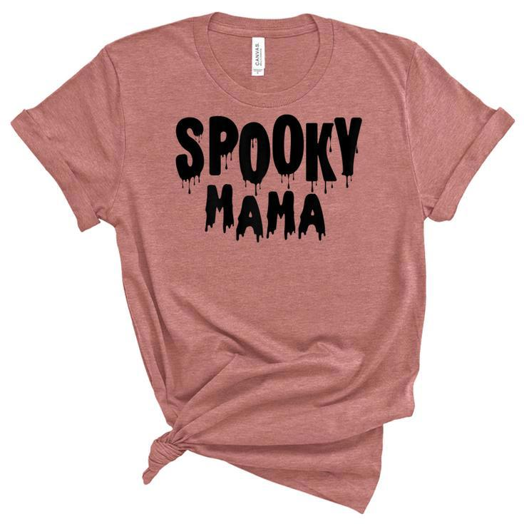 Womens Spooky Mama Mom Fun Scary Pumpkin Halloween Costume Boo Fall  Unisex Crewneck Soft Tee