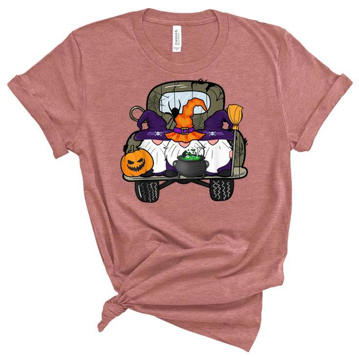 Zem6 Funny Truck Gnomes Witch Pumpkin Happy Halloween Party  Unisex Crewneck Soft Tee