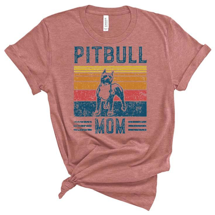 Dog Pitbull Mom   Vintage Pitbull Mom  Women's Short Sleeve T-shirt Unisex Crewneck Soft Tee