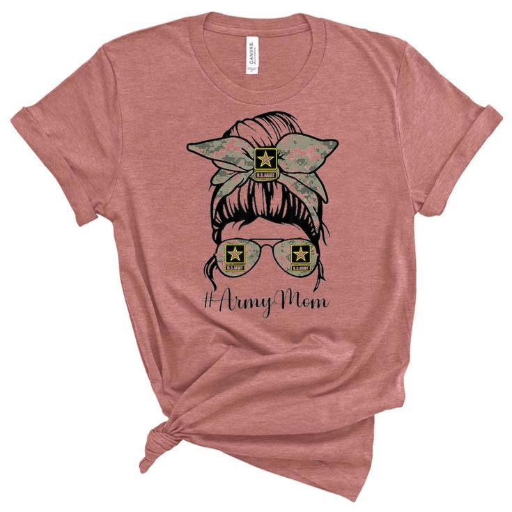 Funny Army Mom Messy Bun Hair Glasses  Women's Short Sleeve T-shirt Unisex Crewneck Soft Tee