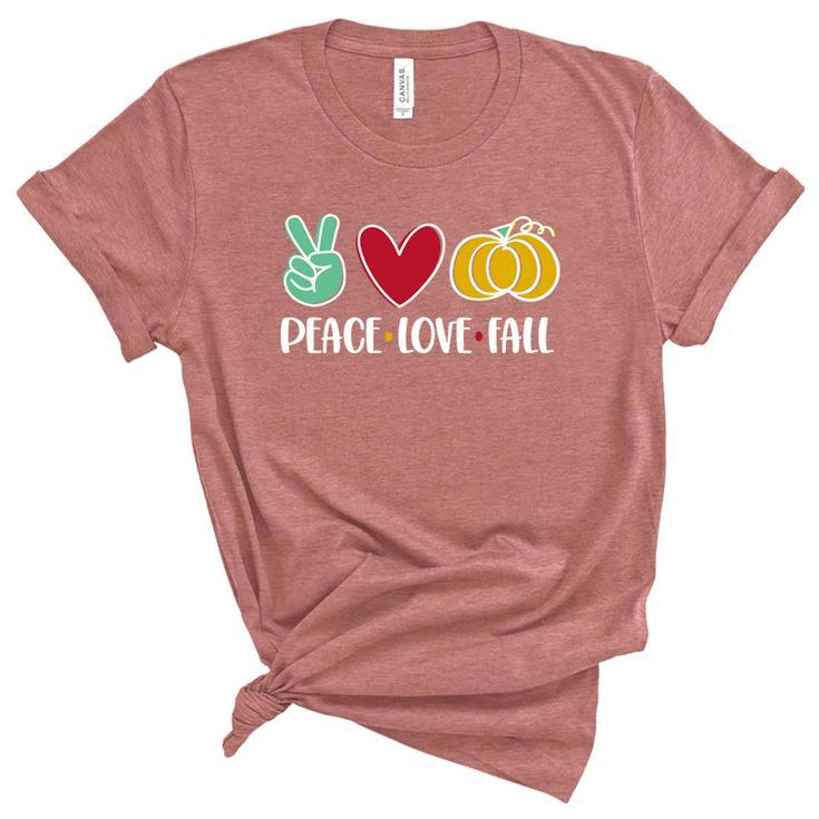 Peace Love Fall Cute Graphic Design Printed Casual Daily Basic Women's Short Sleeve T-shirt Unisex Crewneck Soft Tee