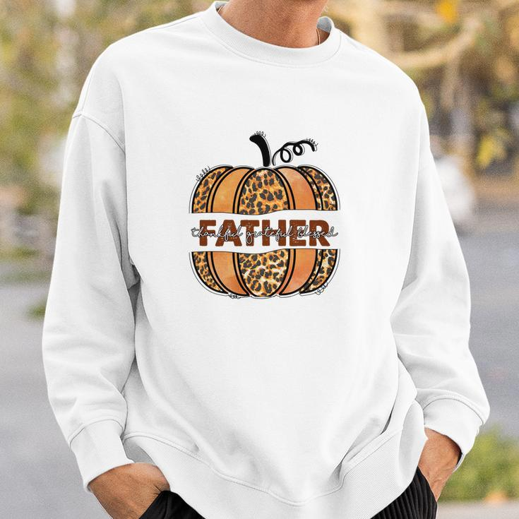 Father Pumpkin Thankful Grateful Blessed Fall Season Men Crewneck Graphic Sweatshirt