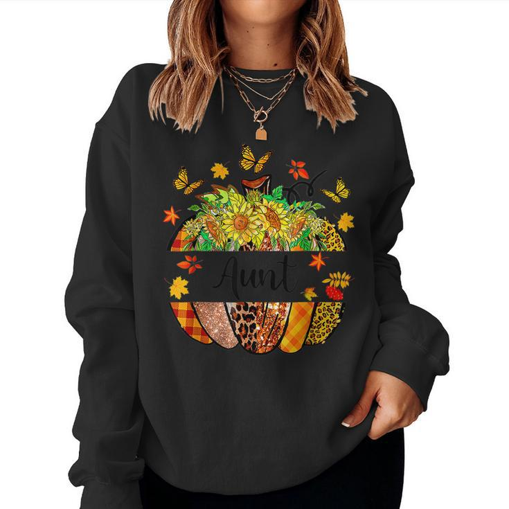 Aunt Fall Leopard Pumpkin Sunflowers Autumn Thanksgiving  Women Crewneck Graphic Sweatshirt