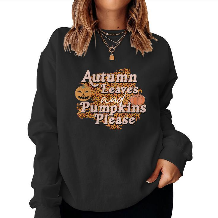 Autumn Leaves And Pumpkins Please Leopard Fall Women Crewneck Graphic Sweatshirt