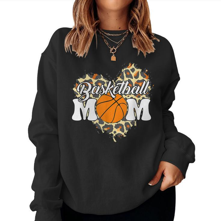 Basketball Mom Mothers Day Leopard Heart Baket Mom  Women Crewneck Graphic Sweatshirt