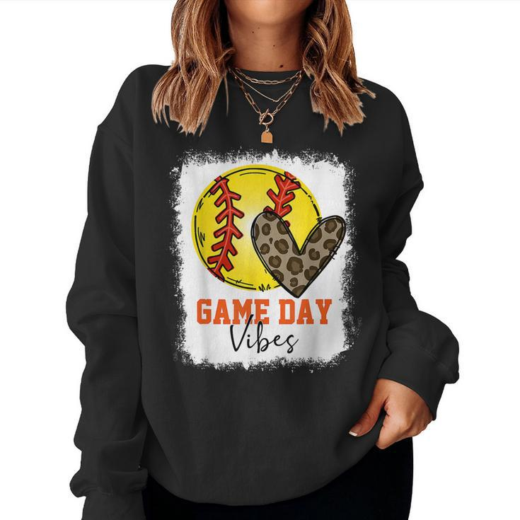 Bleached Softball Game Day Vibes Softball Mom Game Day  Women Crewneck Graphic Sweatshirt