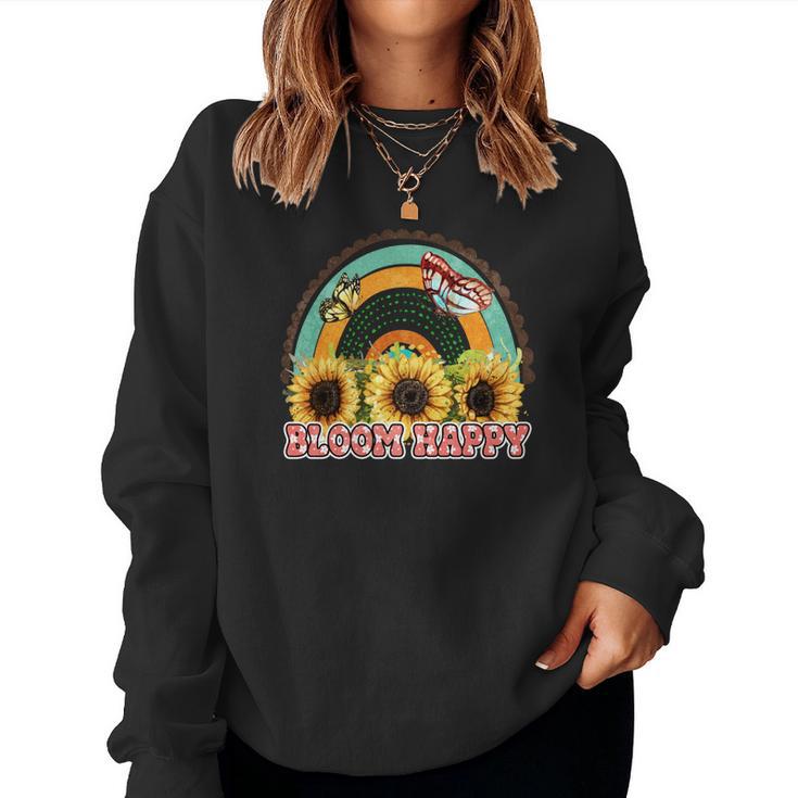 Boho Vintage Bloom Happy Flower And Butterfly Design Women Crewneck Graphic Sweatshirt