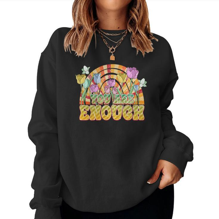 Boho Vintage You Are Enough Retro Custom Women Crewneck Graphic Sweatshirt