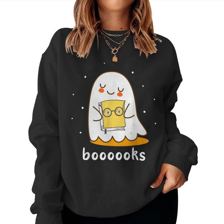 Booooks Cute Ghost Reading Library Books Halloween Teacher  Women Crewneck Graphic Sweatshirt