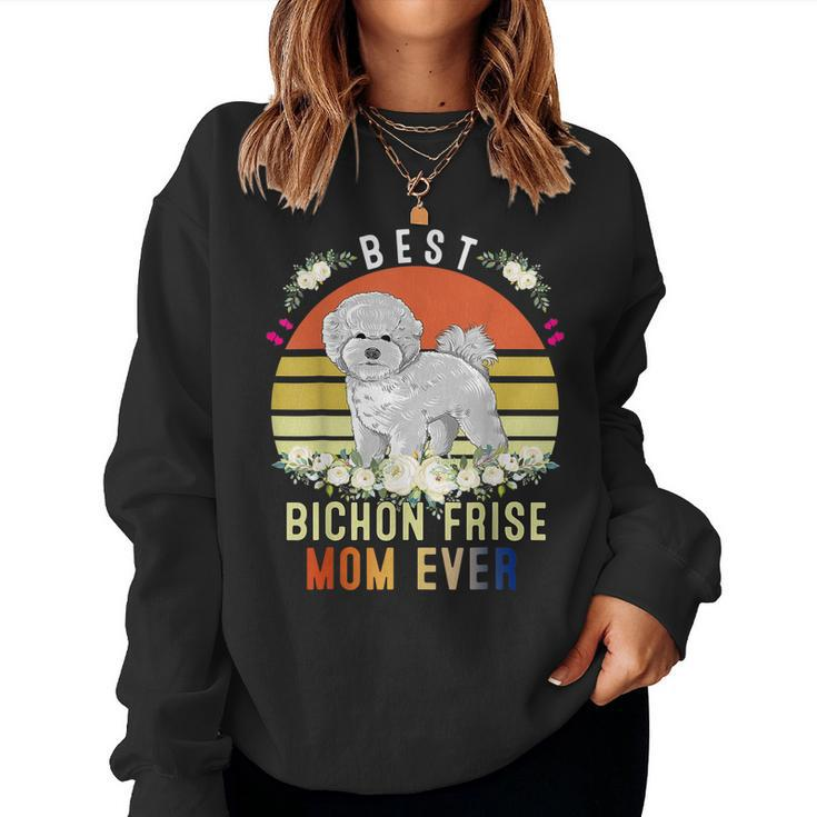 Cute Best Bichon Frise Mom Ever Retro Vintage Puppy Lover  Women Crewneck Graphic Sweatshirt
