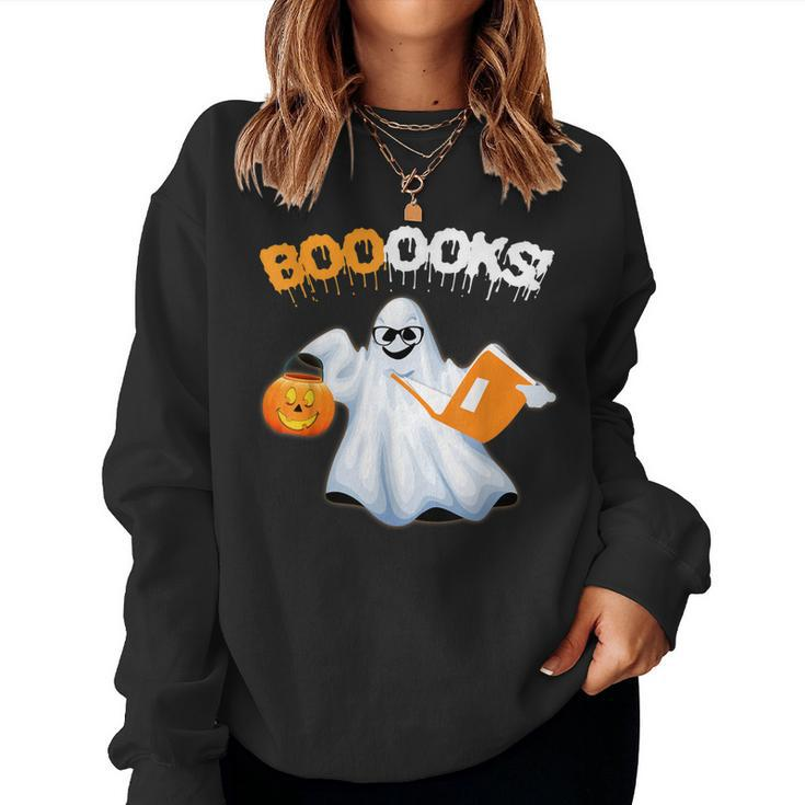 Cute Booooks Ghost Boo Read Books Library Teacher Halloween  Women Crewneck Graphic Sweatshirt