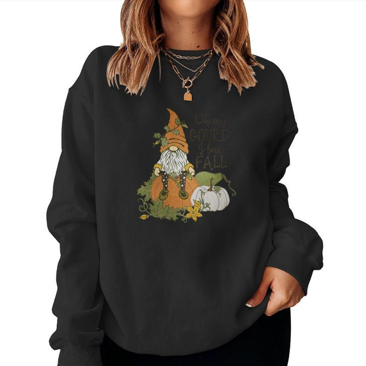 Fall Gnomes Oh My Gourd I Love Fall Women Crewneck Graphic Sweatshirt