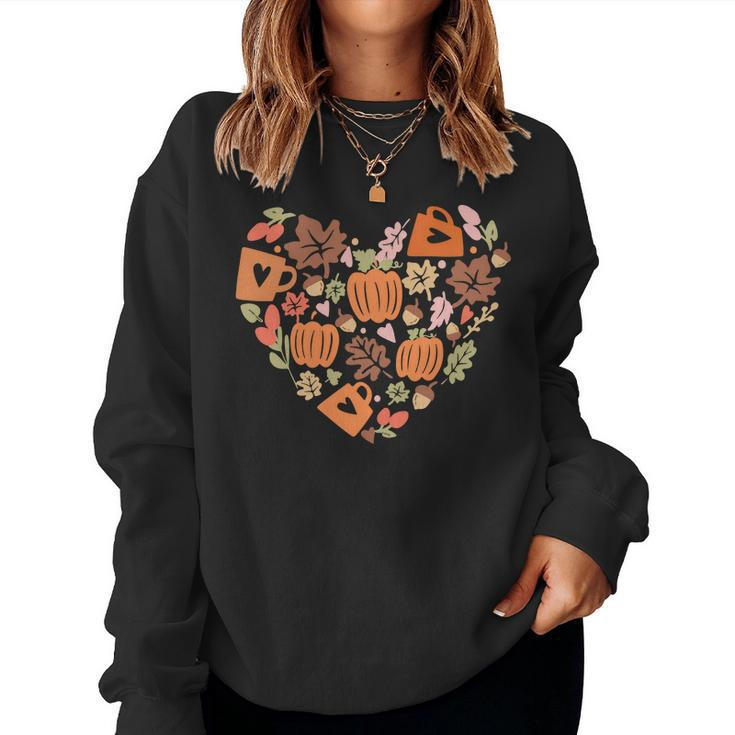 Fall Retro Season Flowers Heart Things Women Crewneck Graphic Sweatshirt