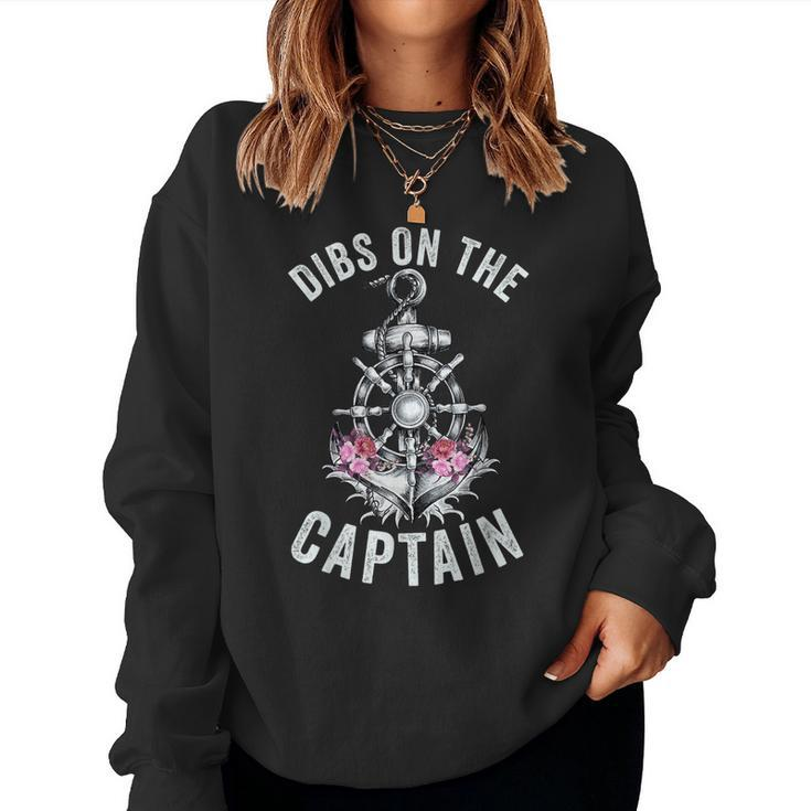 Funny Captain Wife Dibs On The Captain Flower Anchor  Women Crewneck Graphic Sweatshirt