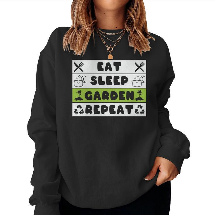 Gardening Eat Sleep Garden Repeat Design Women Crewneck Graphic Sweatshirt
