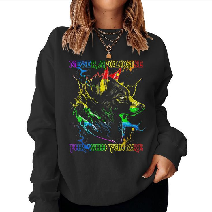 Gay Wolfs Rainbow Wolfs Skin Gay Pride Lgbt  Women Crewneck Graphic Sweatshirt