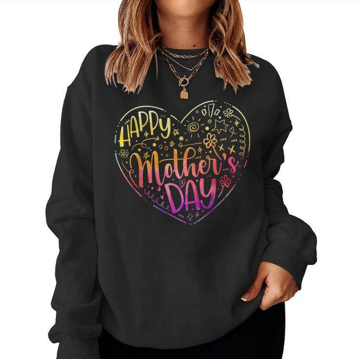 Happy Mothers Day With Tie-Dye Heart Mothers Day  Women Crewneck Graphic Sweatshirt