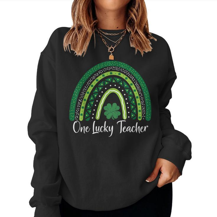 Happy St Patricks Day Cute One Lucky Teacher Rainbow Outfit  Women Crewneck Graphic Sweatshirt
