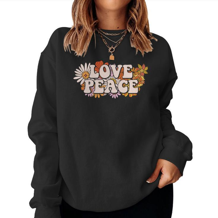 Hippie Flower Colorful Love Peace Design Women Crewneck Graphic Sweatshirt