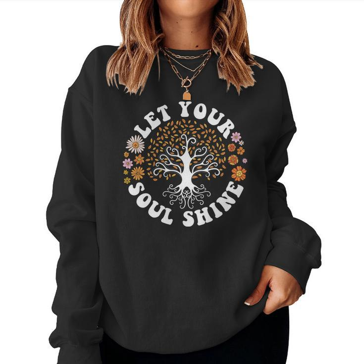 Hippie Let Your Soul Shine Daisy Flower Design Women Crewneck Graphic Sweatshirt