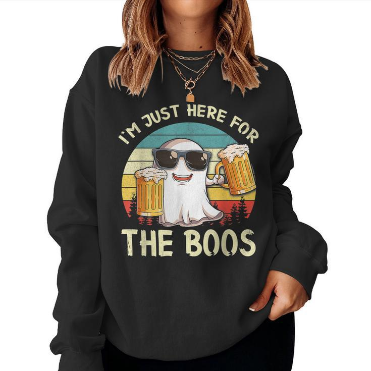 Im Just Here For The Boos Funny Halloween Beer Lovers Drink  Women Crewneck Graphic Sweatshirt