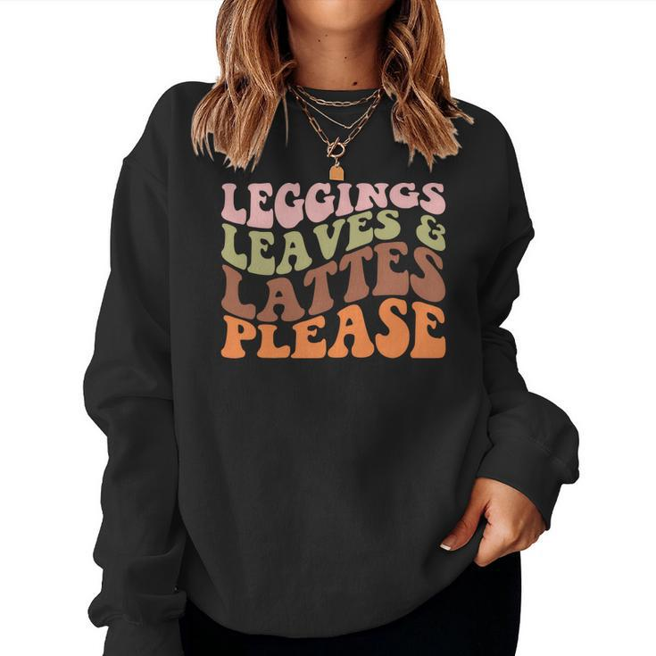 Leggings Leaves And Lattes Please Groovy Retro Fall Women Crewneck Graphic Sweatshirt