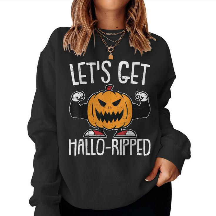 Lets Get Hallo-Ripped Lazy Halloween Costume Gym Workout  Women Crewneck Graphic Sweatshirt