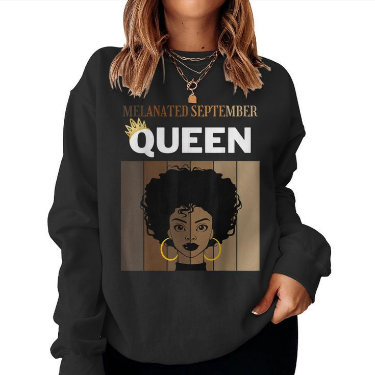 Melanated September Queen African American Woman Birthday  Women Crewneck Graphic Sweatshirt