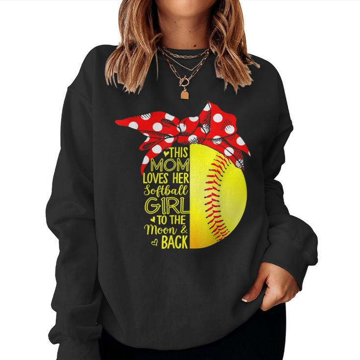 Mom Loves Her Softball Girl Baseball Bandana Mothers Day  Women Crewneck Graphic Sweatshirt