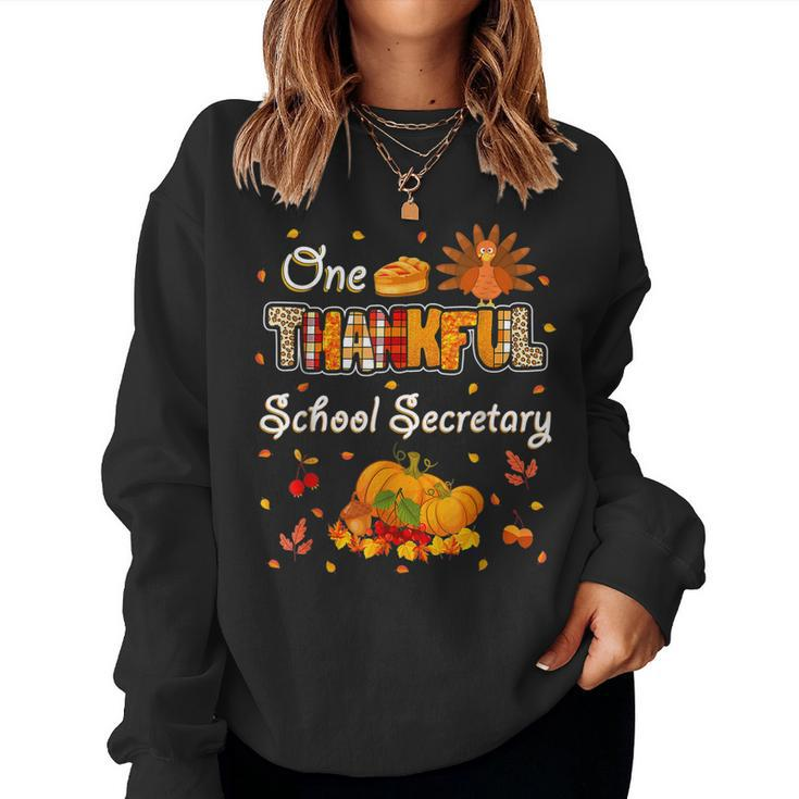 One Thankful School Secretary Fall Autumn Thanksgiving  Women Crewneck Graphic Sweatshirt