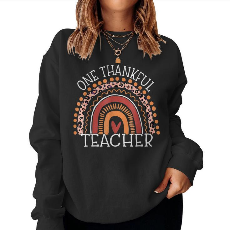 Teacher Thanksgiving - Leopard Rainbow One Thankful Teacher  Women Crewneck Graphic Sweatshirt