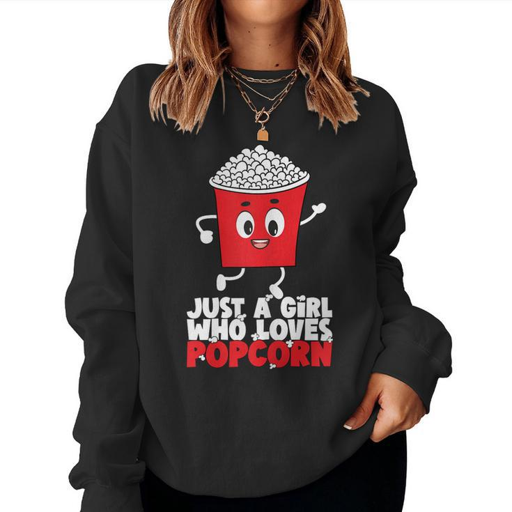 Womens Cool Just A Girl Who Loves Popcorn Girls Popcorn Lovers  Women Crewneck Graphic Sweatshirt