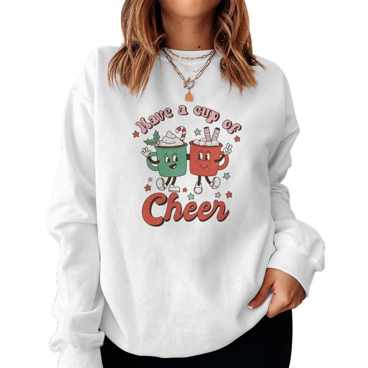Retro Christmas Have A Cup Of Cheer Women Crewneck Graphic Sweatshirt