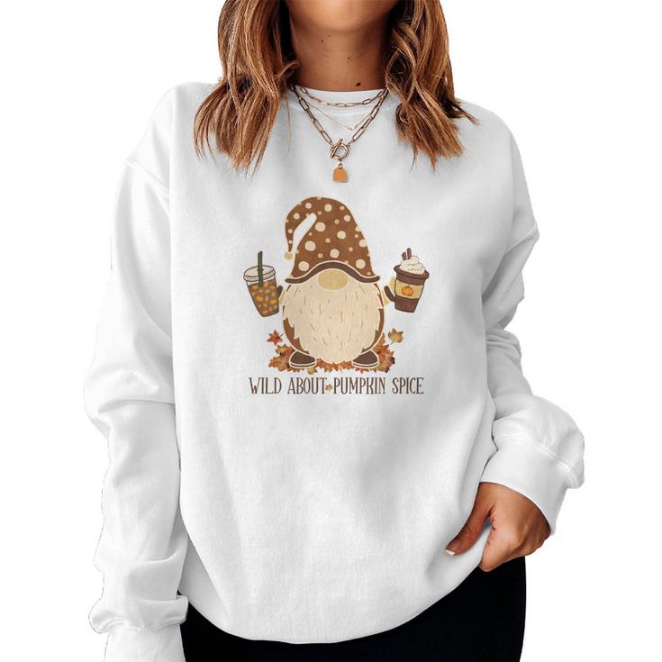 Fall Gnomes Wild About Pumpkin Spice Women Crewneck Graphic Sweatshirt