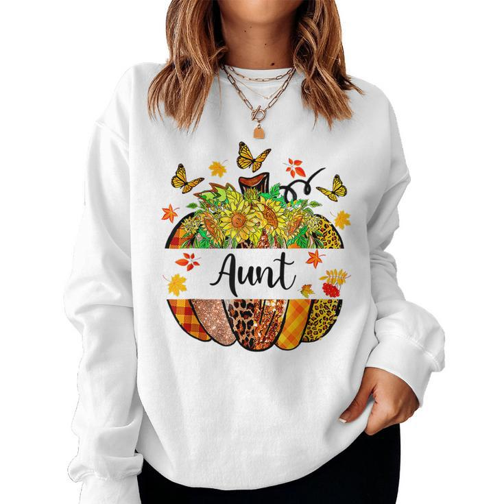 Aunt Fall Leopard Pumpkin Sunflowers Autumn Thanksgiving  V2 Women Crewneck Graphic Sweatshirt