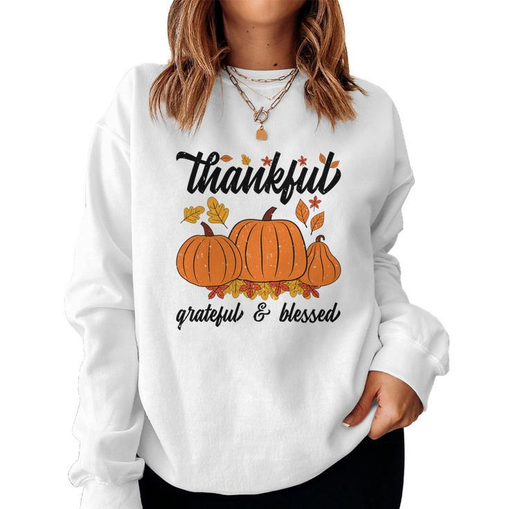 Autumn Thankful Grateful Blessed New Fall Gift Women Crewneck Graphic Sweatshirt