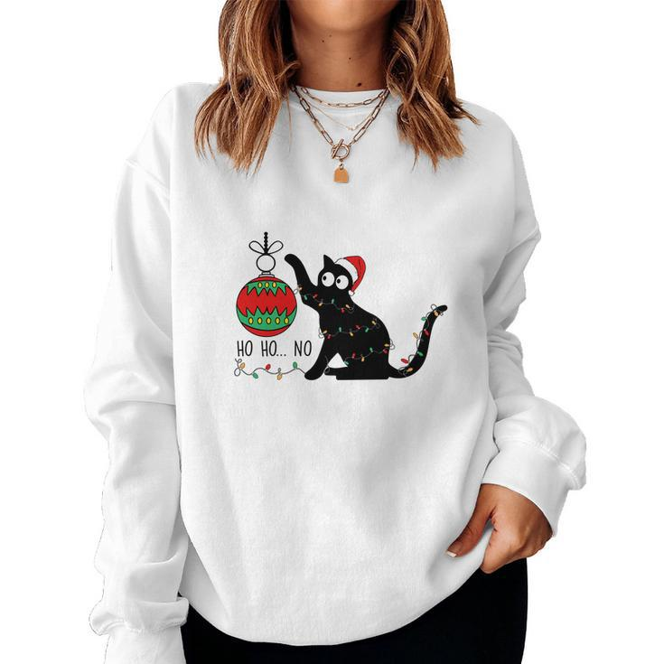 Christmas Funny Black Cat Ho Ho Ho Cat Lovers Gifts Women Crewneck Graphic Sweatshirt