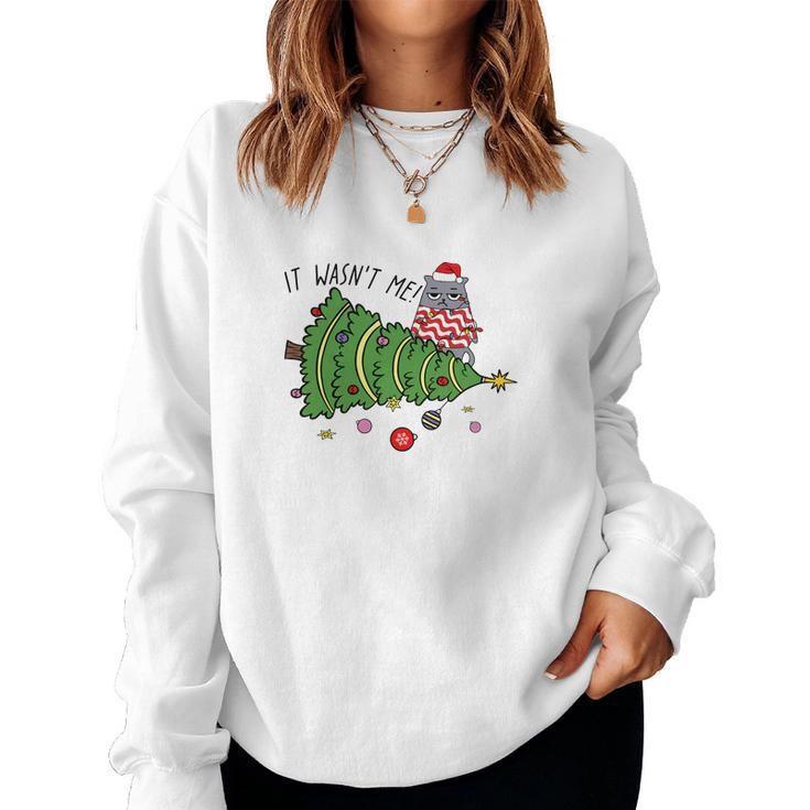 Christmas Funny Cat It Was Not Me Gift For Cat Lovers Women Crewneck Graphic Sweatshirt