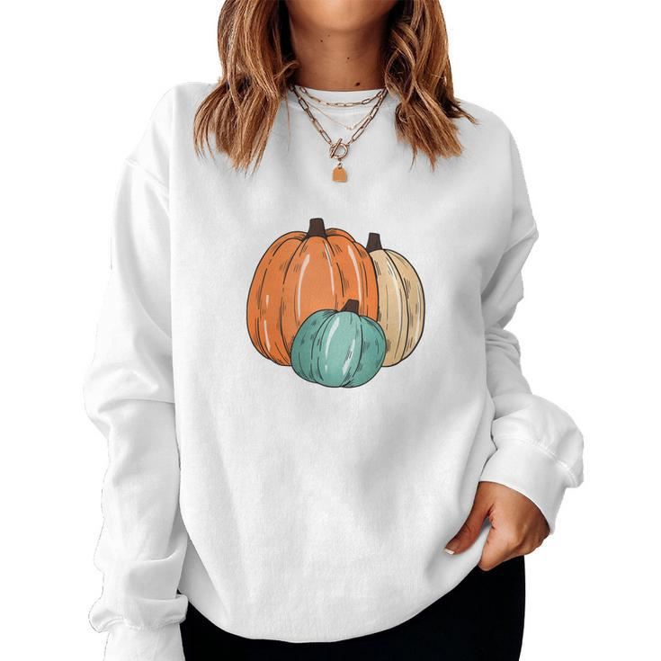 Colorful Pumpkins Happy Fall Season Present Women Crewneck Graphic Sweatshirt