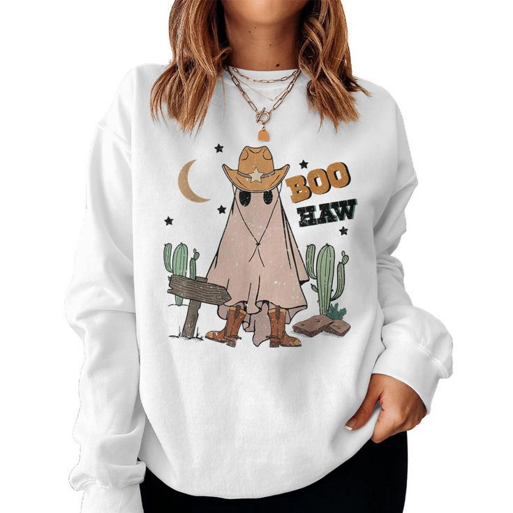 Cowboy Boo How Retro Ghost Halloween Costume Desert Cactus  Women Crewneck Graphic Sweatshirt