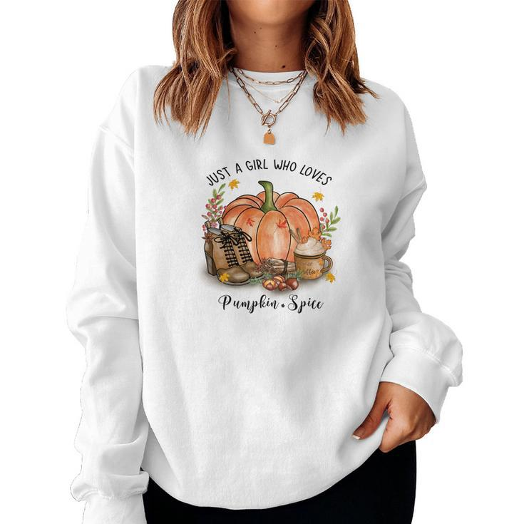 Cozy Autumn Fall Just A Girl Who Loves Pumpkin Spice Women Crewneck Graphic Sweatshirt