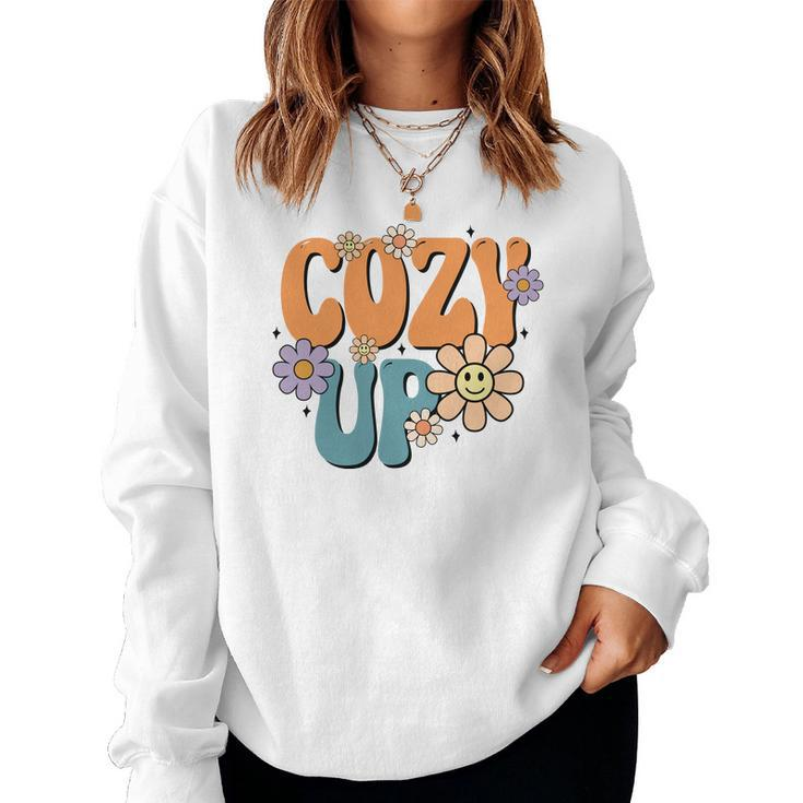 Cute Cozy Up Flowers Fall Women Crewneck Graphic Sweatshirt