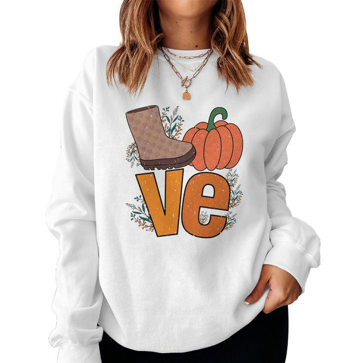 Cute Love Pumpkin Fall Season Shoes Women Crewneck Graphic Sweatshirt