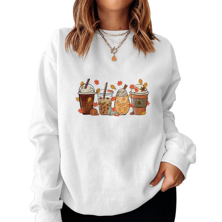 Fall Coffee Autumn Drinking Latte Cream Cozy Women Crewneck Graphic Sweatshirt