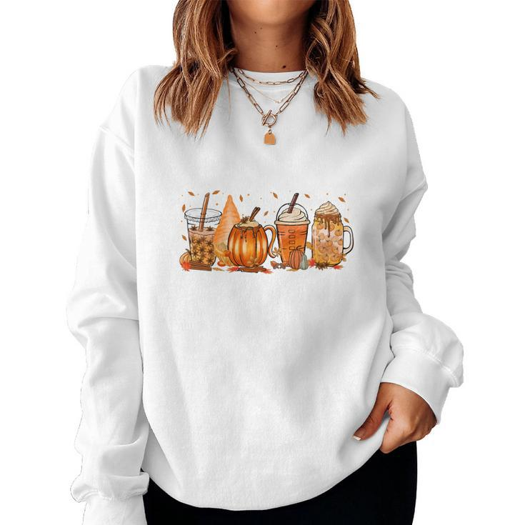 Fall Coffee Latte Cream Drinking Lovers Women Crewneck Graphic Sweatshirt
