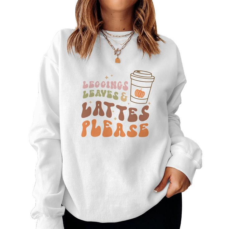 Fall Retro Leggings Leaves And Lattes Please Pumpkin Spice Women Crewneck Graphic Sweatshirt