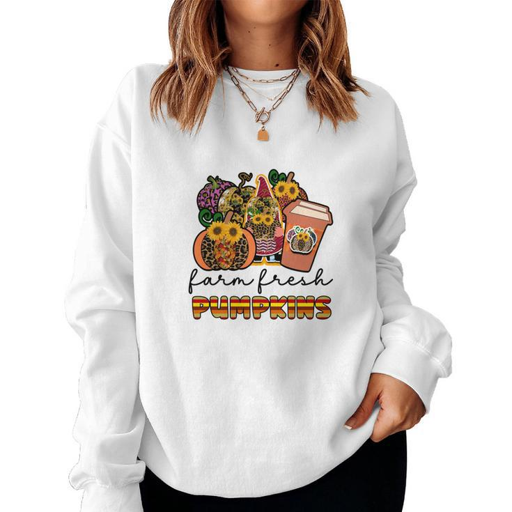 Farm Fresh Pumpkins Fall Season Gnomes Coffee Hobby Women Crewneck Graphic Sweatshirt
